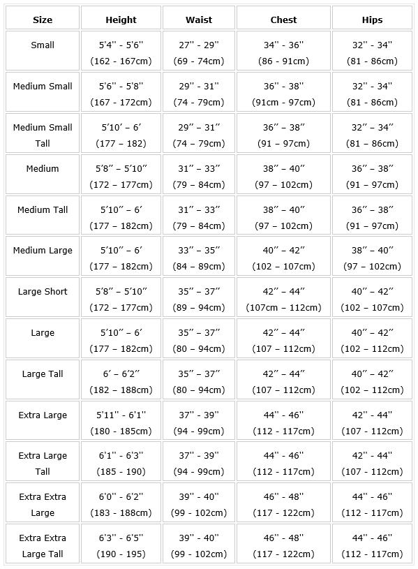 Wetsuit Size Chart GUL