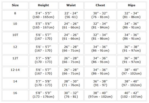 westuit size chart women