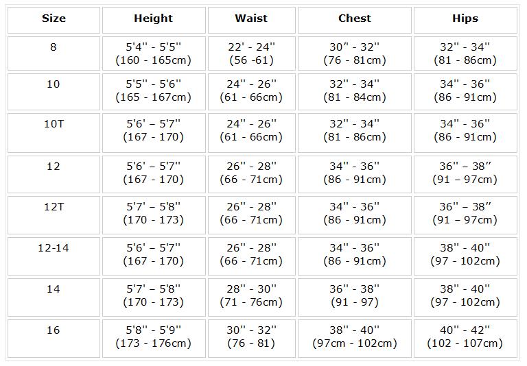 westuit size chart women