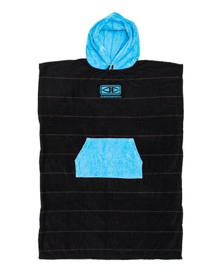 OE Mens Hooded Poncho - Black with Blue Stripe