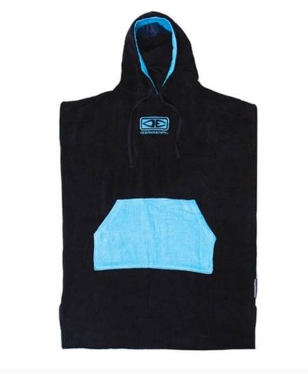 OE Mens Hooded Poncho - Black with Blue Hood